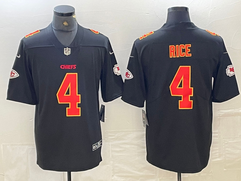 Men's Kansas City Chiefs Rashee Rice #4 Black Jersey